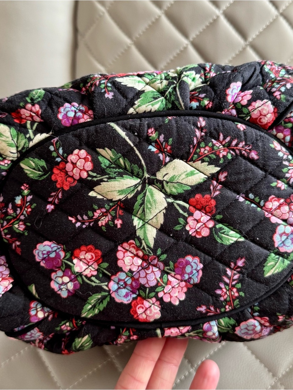 Vera Bradley Black Quilted Tote with Pink & Red Floral Print - Picture 6 of 6
